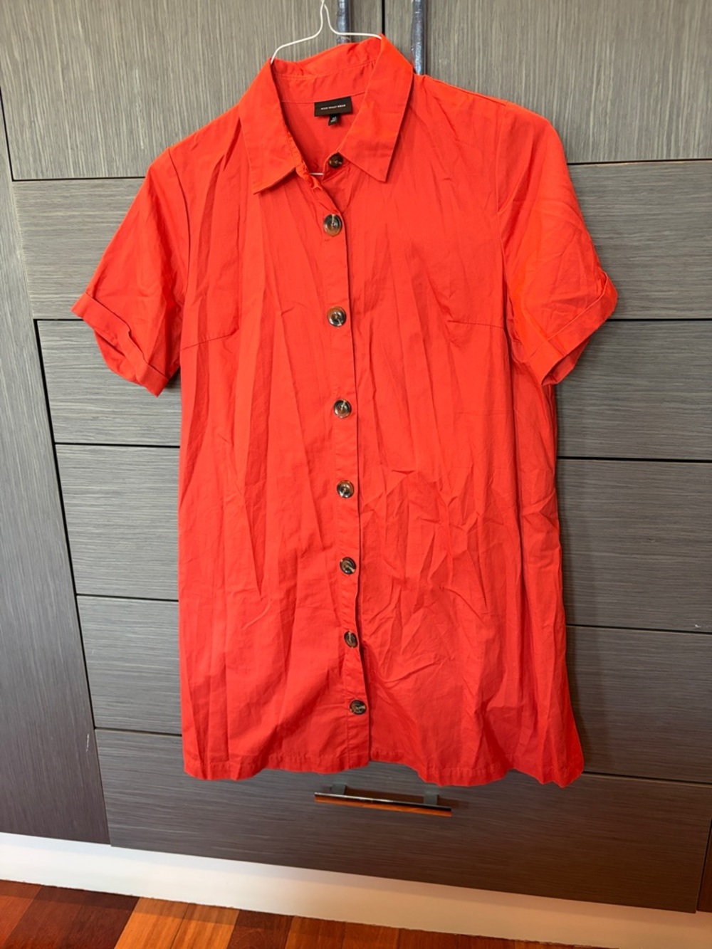 Button-Front Short Sleeve Shirt dress - Red